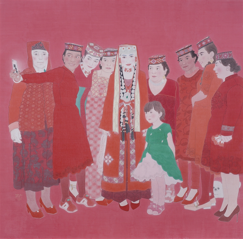 13特邀参展:王海滨《塔吉克祝福》 199cm×193cm厘米 绢本设色 2019.