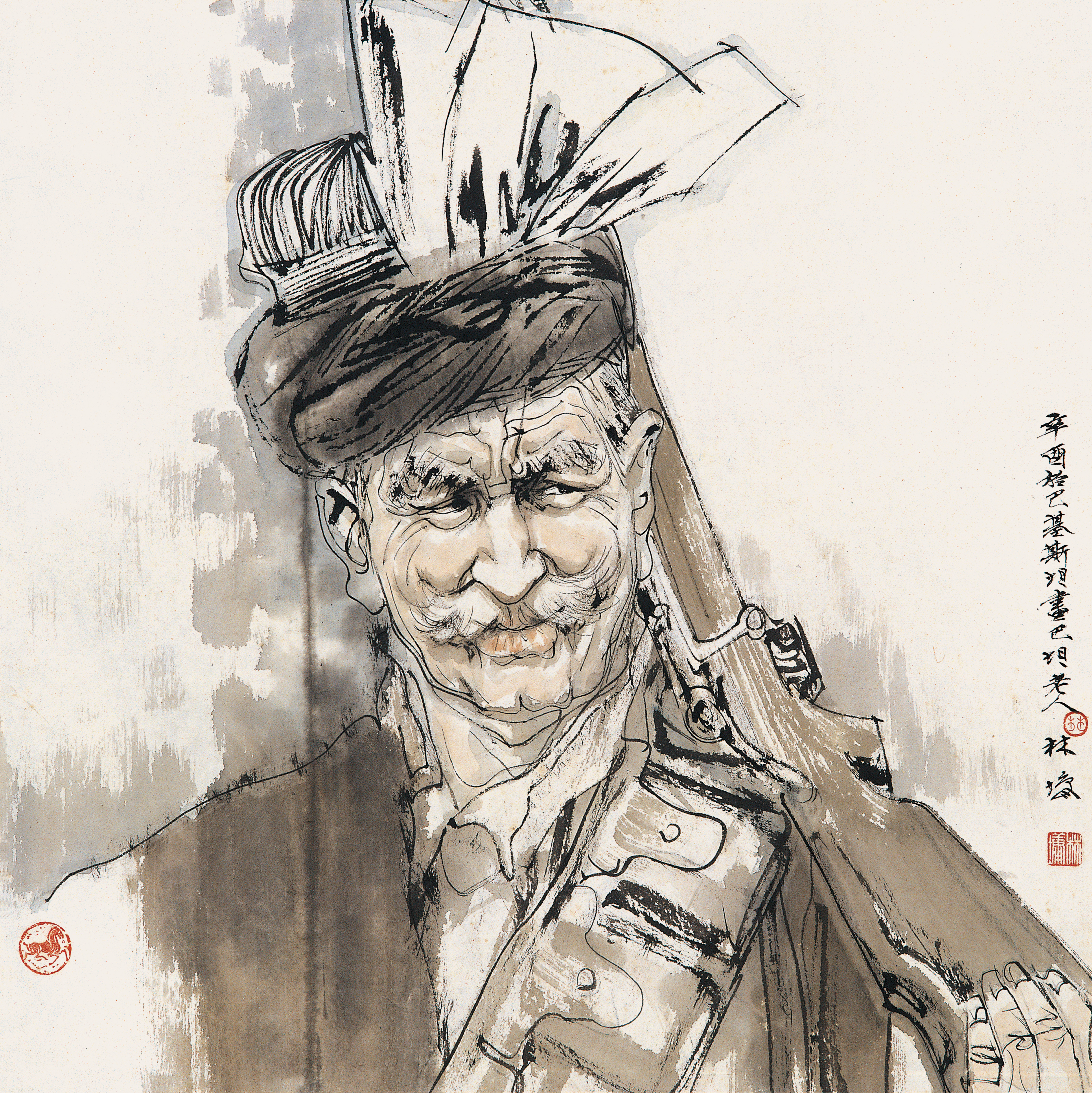 林墉 巴基斯坦老兵 65cm×65cm 纸本设色 1981年.jpg